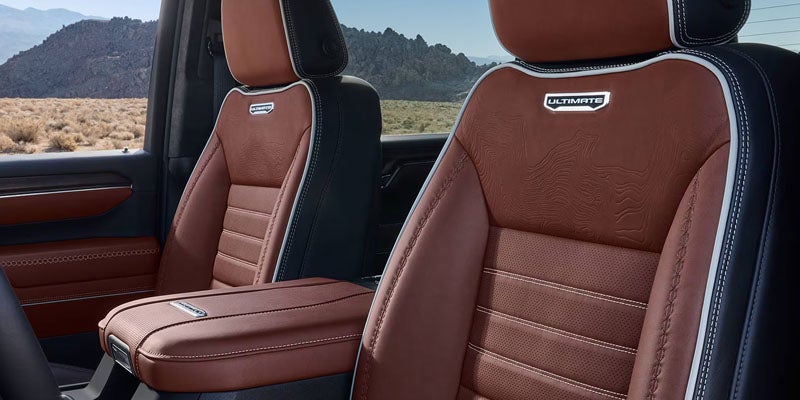 Premium brown leather GMC Sierra 2500HD interior available in Hereford, TX.