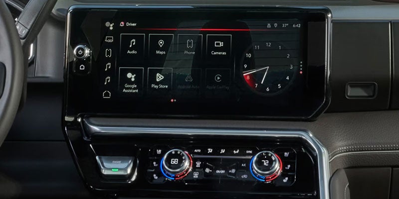 GMC infotainment dashboard display at Stevens 5-Star Car & Truck Center GMC in HEREFORD, TX.